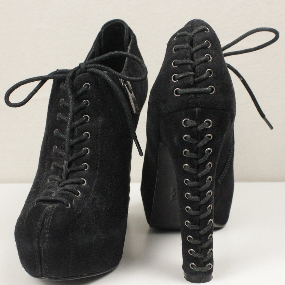 Pour La Victoire Black Suede Platform Booties Corset Lace Heel Women's 8